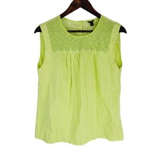 J. Crew lime green embroidered sleeveless blouse size 8
